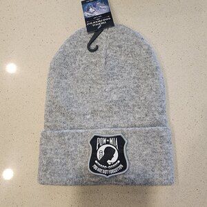 POW-MIA Patched Knit Cuffed Beanie in Gray.